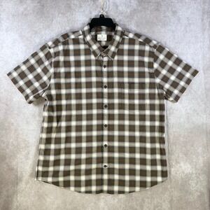 Mutual Weave Shirt Mens XXL Brown Plaid Short Sleeve Cotton Stretch Button Down